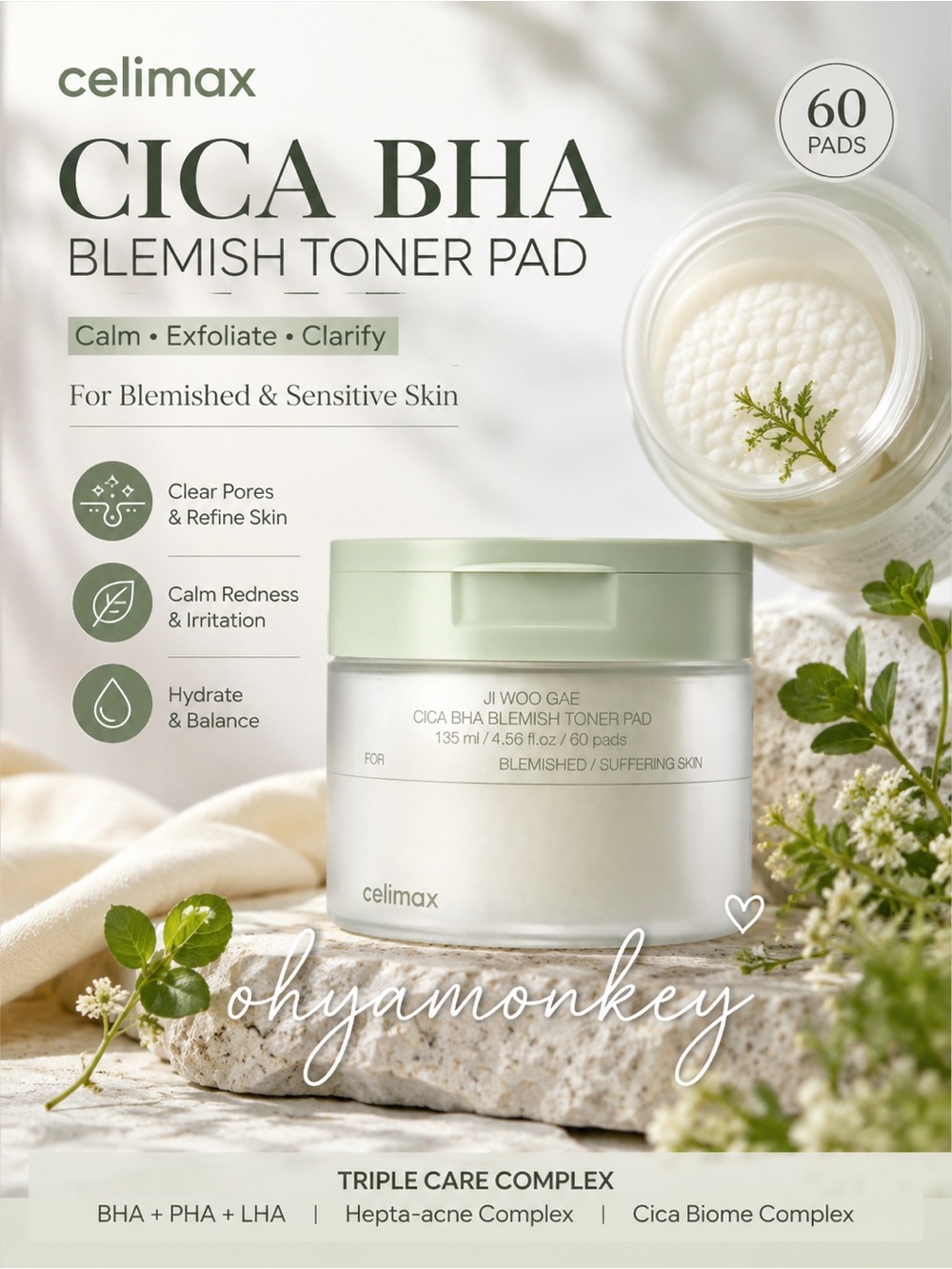 Celimax JI WOO GAE CICA BHA Blemish Toner Pad 60 pads EXP: 2028/3/15